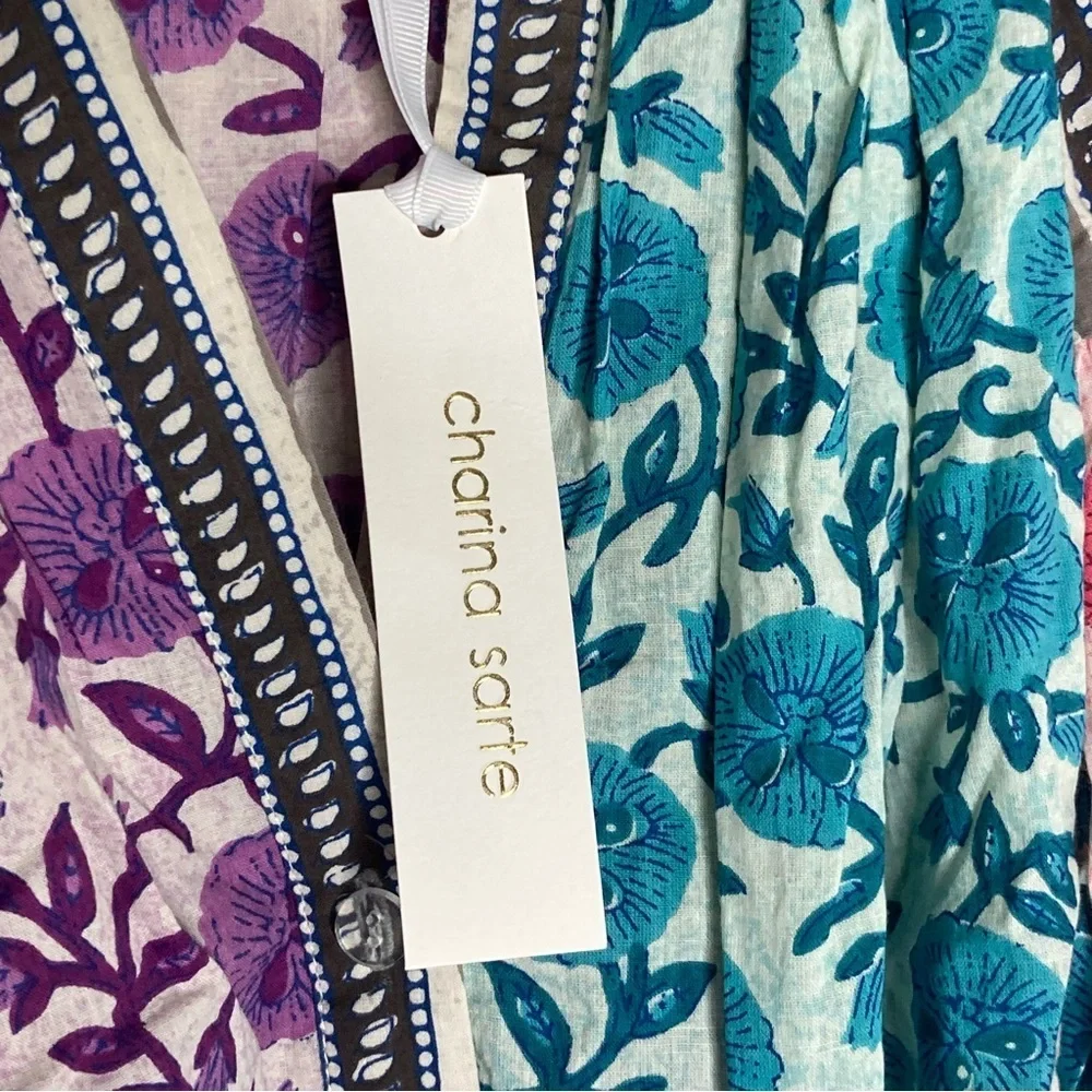 NEW Charina Sarte Floral Dress Women's XS Blue/Purple/Pink Balloon Sleeve Boho - Picture 9 of 14